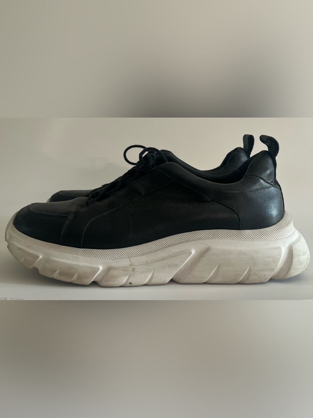 J/SLIDES NYC Black Leather Chunky Platform Sneakers 8.5
